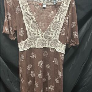 Ricrac Brown and Cream Floral Women's Blouse from Anthropologie